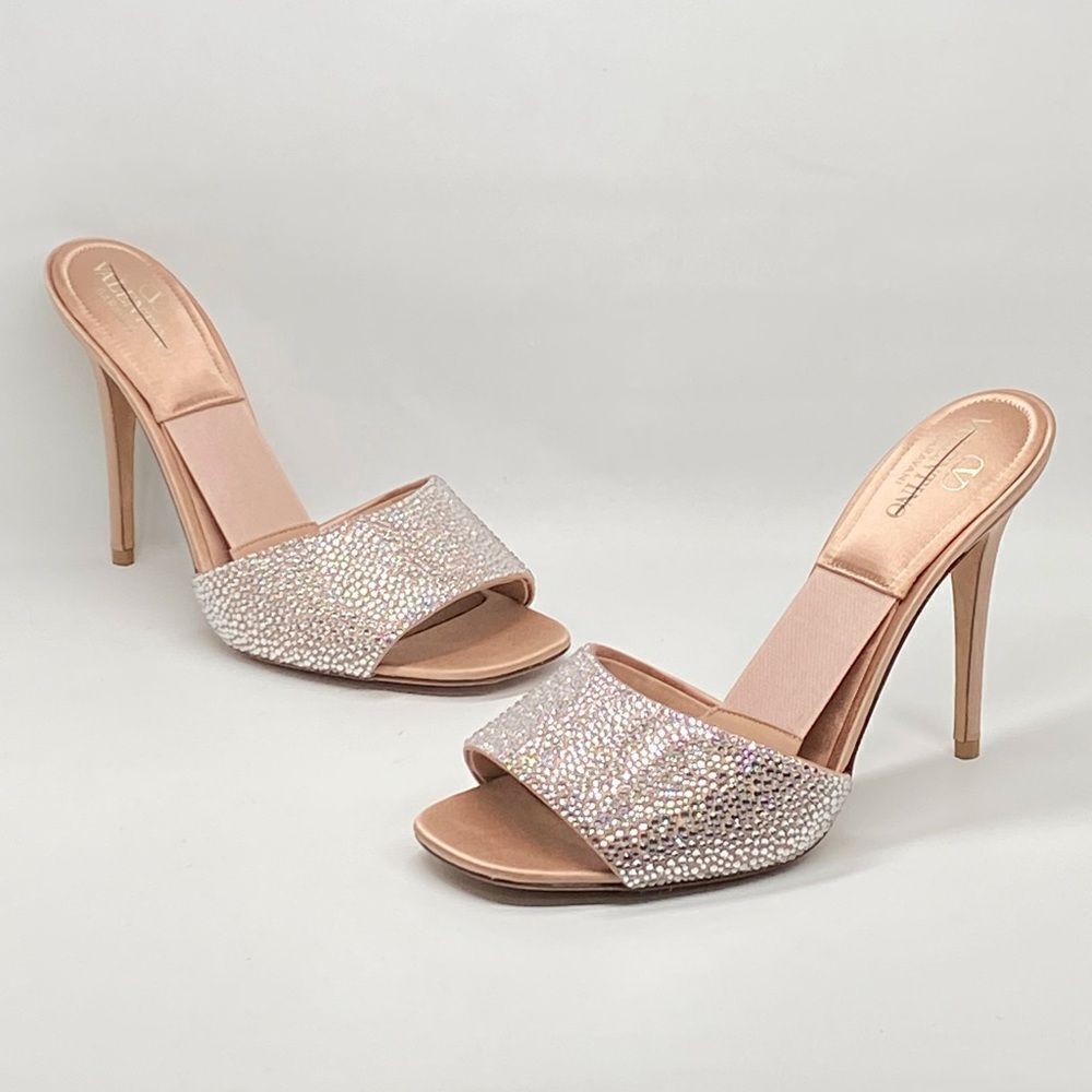 Valentino Garavani Private Crystal Satin Stiletto Mules size 38